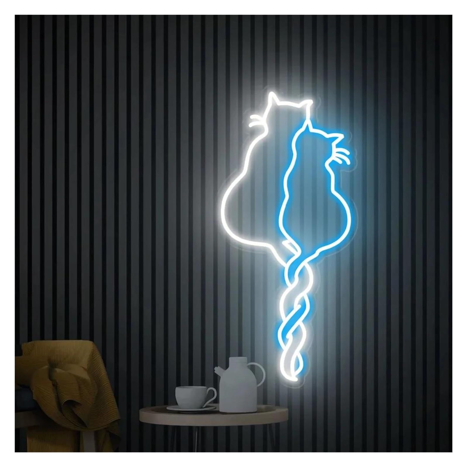 LED néon signe Panneau Néon Pour Deux Chats Alimenté Par USB Luminosité Réglable, Lumières Néon Pour Chats Adaptées À La Décoration Murale La Boutique(E,30cmx65cm)