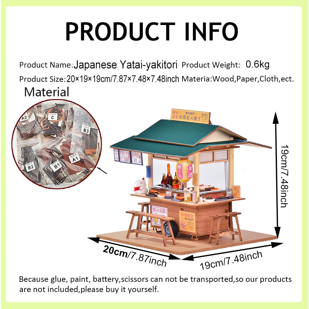 TOPBSFARNY DIY Miniature Dollhouse Kit Japanese Sushi Shop Wooden Dollhouse Tiny House kit with Furniture and LED Lights Building Model Puzzle Toy for Valentine's Day Gifts (Japanese Restaurant)