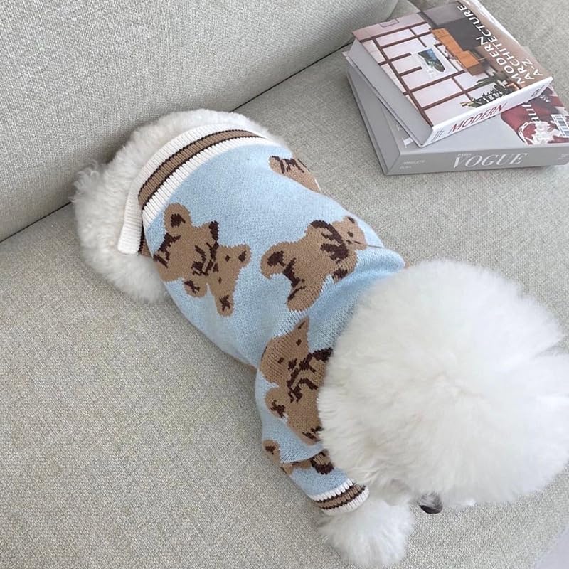 Hundepullover Valentinstag Hundepullover Kleine Hunde Strick Hundekleidung Bär Pullover Hund Hundepulli Strickjacke Katzenpullover Hundes Kleidung Welpenpullover Mantel für Kleine (Blau,XXS)