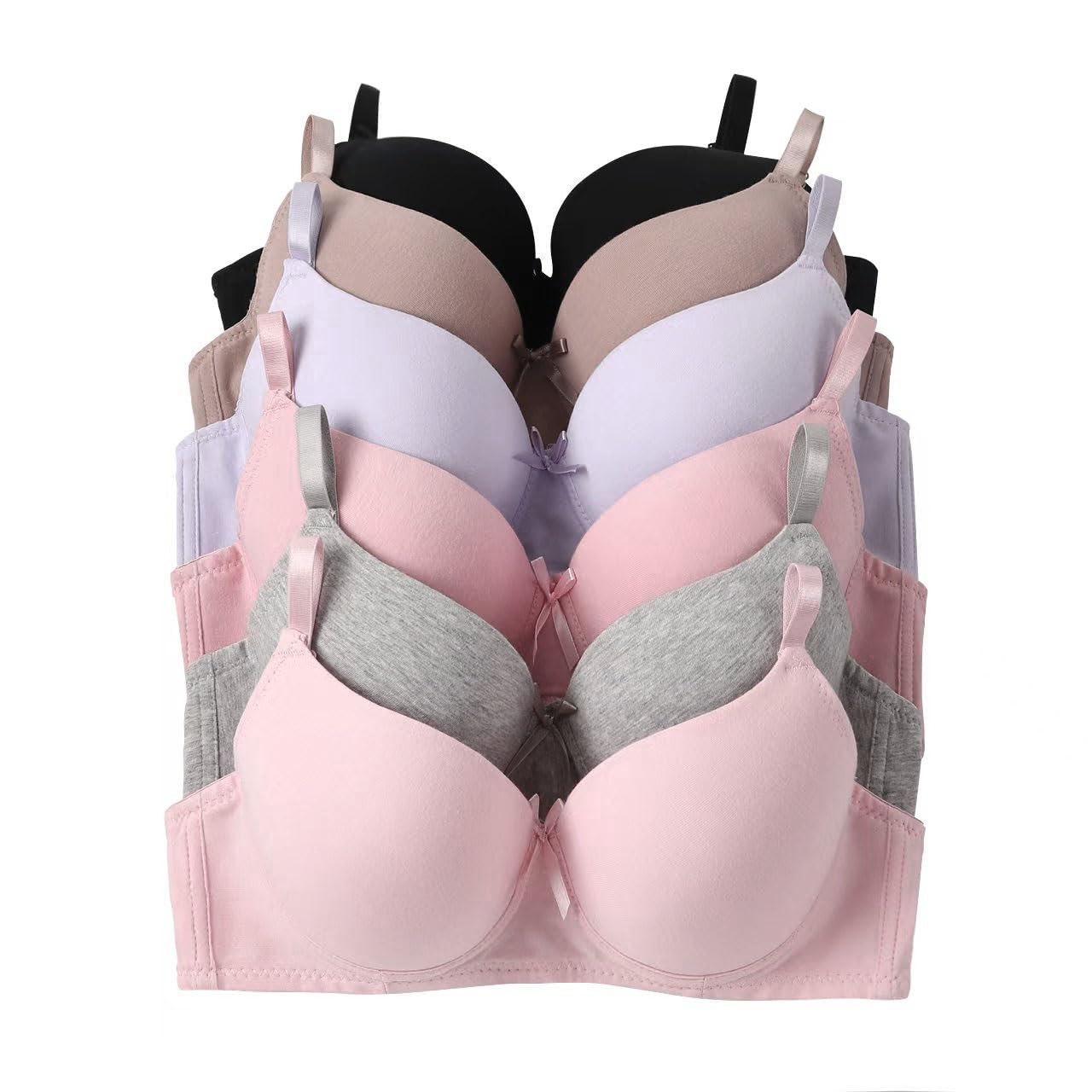 Viola's Secret 6 Pack of Color Print T-Shirt Bras B Cup C Cup and D Cup