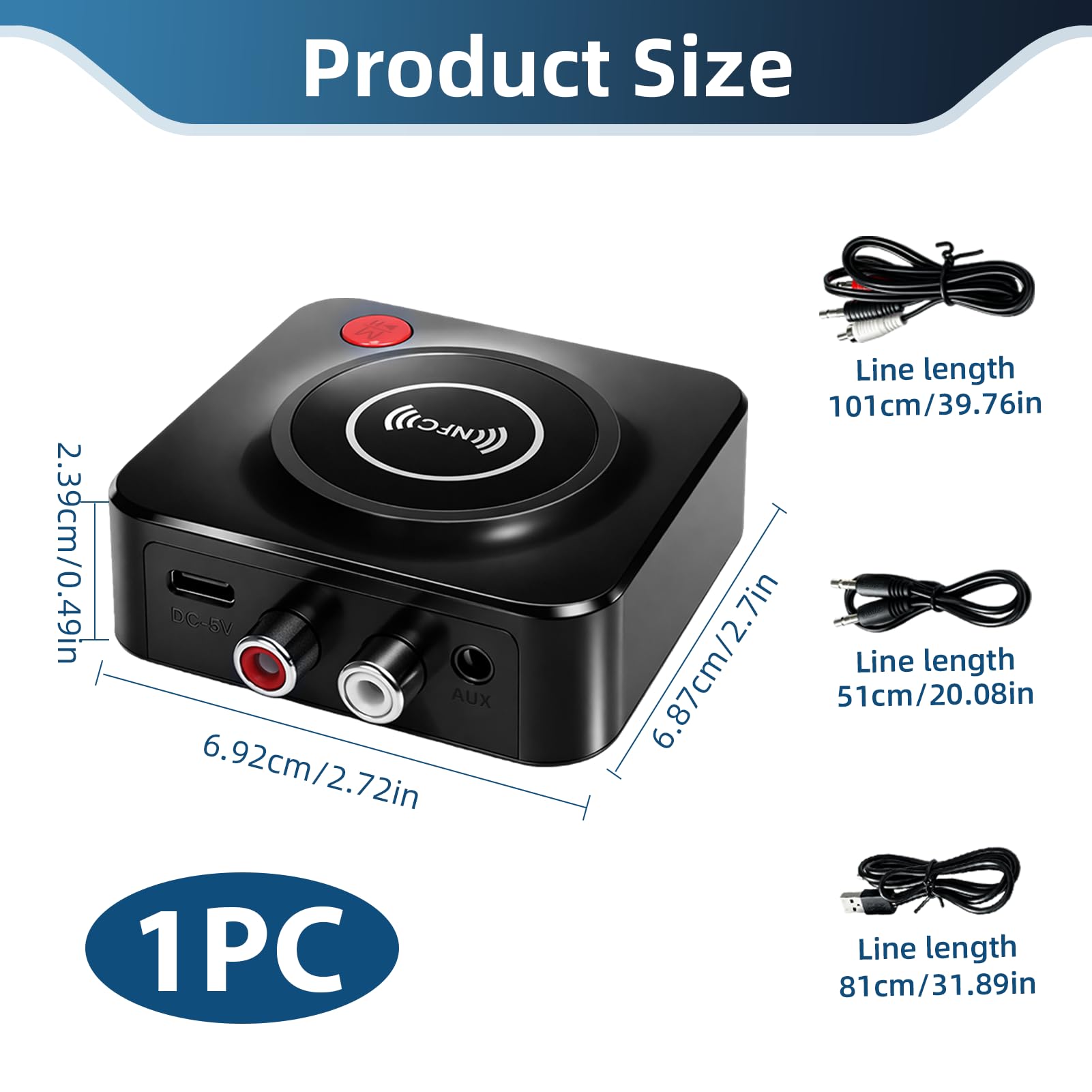 Receptor Bluetooth 5.1 HiFi con Salida AUX 3.5mm/RCA, Adaptador de Audio Inalámbrico con Modo de Graves, Conexión Dual para Estéreo, Altavoces y Amplificadores, Música Inalámbrica — view 2