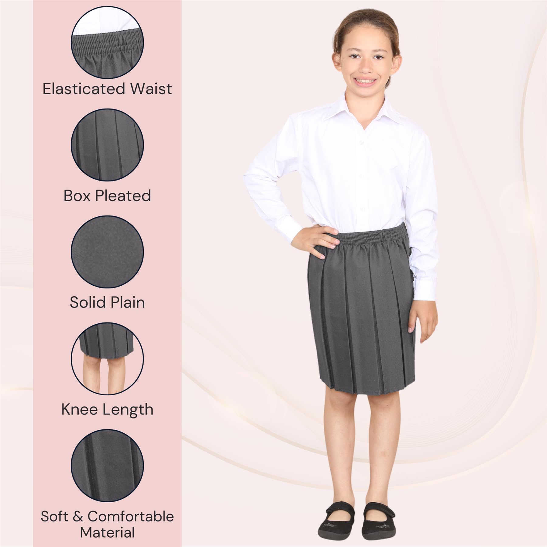 Vestito da scuola con gonna a pieghe a tutto tondo elasticizzata, per ragazze Grigio 15-16 Anni