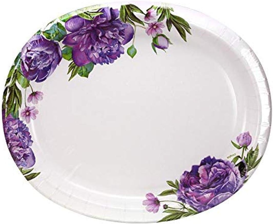 Disposable Oval Floral Paper Plates -12