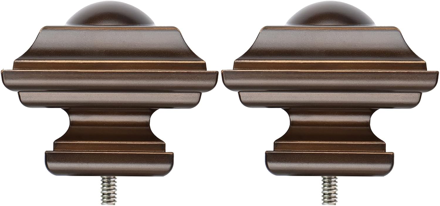 KAMANINA Square Replacement Finials for 1 and 7/8 Inch Bronze Curtain rods, M6 Screw Rod Finials, Set of 2 Antique Bronze