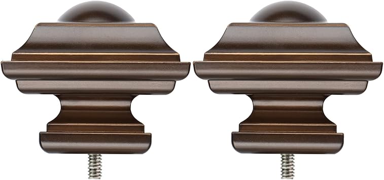 KAMANINA Square Finials for Curtain Rods 1 and 7/8 Inch, Set of 2, Bornze