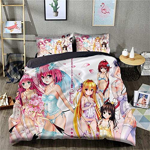 3D Digital Print Kinder Duvet Cover Schlafkomfort in Bettdeckenschutzumhüllung-Yabuki Kentarou --to Love-Ru Darkness Artbook --Venus-Allergiker Deckenbezug Bettbezug mit 2 passenden Kissenbezügen Be Cover