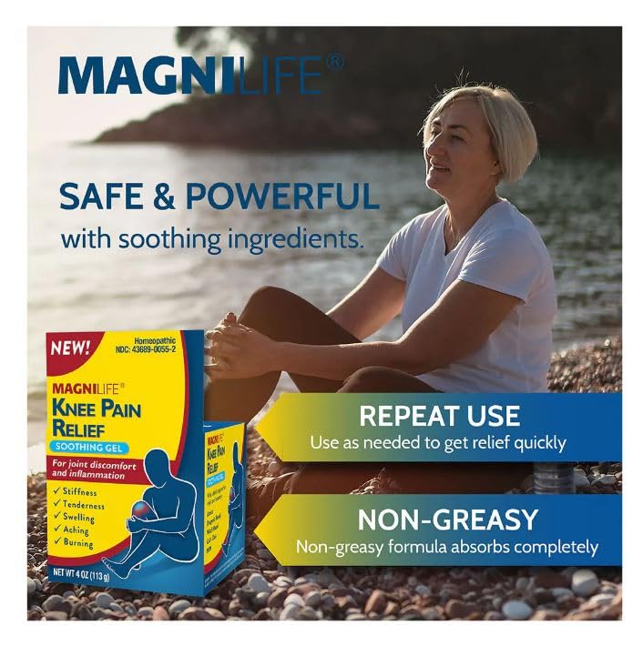 Image of MagniLife Knee Pain Relief Gel (4 oz, 2 Pack), Arnica-Based Gel for Joint Pain, Knee Stiffness & Swelling, Non-Greasy, No Staining, Massage-in Formula for Daily Knee Support & Comfort