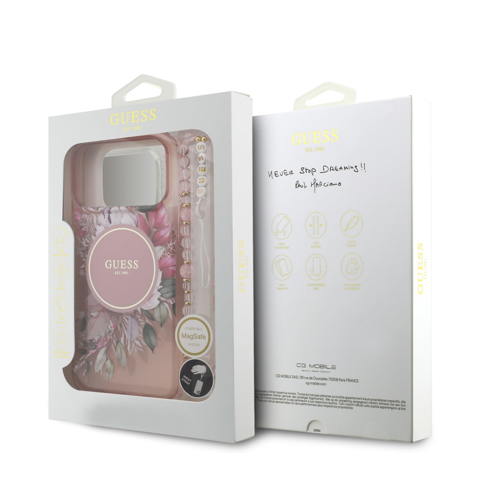 CG MOBILE Guess IML - Bracciale compatibile con custodia MagSafe per iPhone 17 Pro Max (rosa)