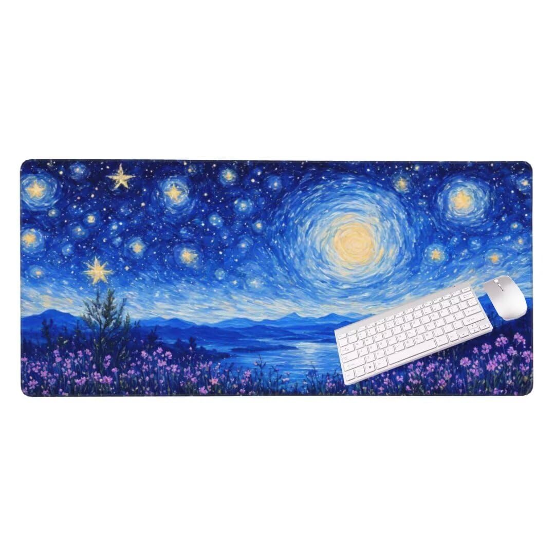 Alfombrilla de ratón 1400x600x3 MM, Alfombrilla Ratón XXL Extendida de Gran Tamaño con Bordes Cosidos, Base de Goma Antideslizante Almohadilla para Teclado, Lavanda de Las Estrellas S-11921
