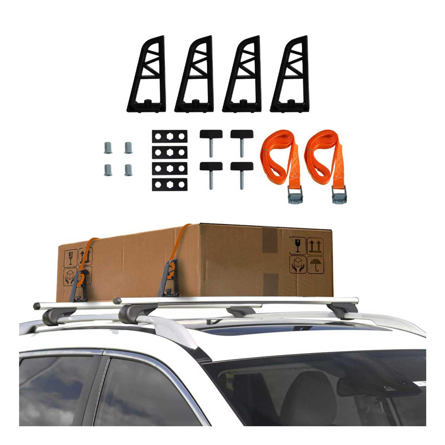 OMAC Ladungsbegrenzer Lastanschläge kompatibel mit Dachträger Einstellbar 4X + 2X (3m Gürtel) Set - Auto Aludachträger Load Stopper Transportsysteme Lastanschläge