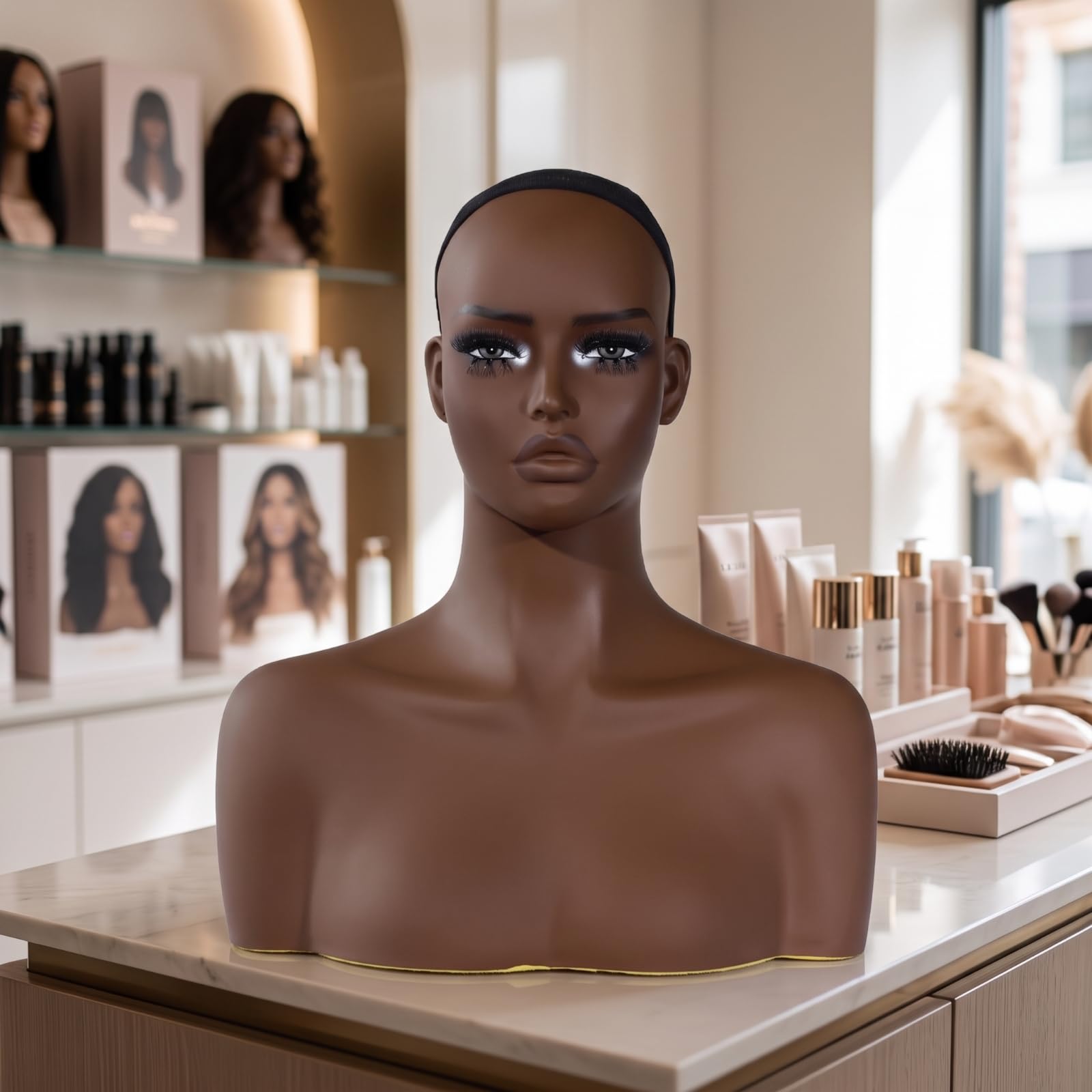 Cabeza para Pelucas Maniquí Cabeza Soporte Expositor con Superficie Lisa y Gorra Elástica Que Sujeta Pelucas Diseño Limpio para