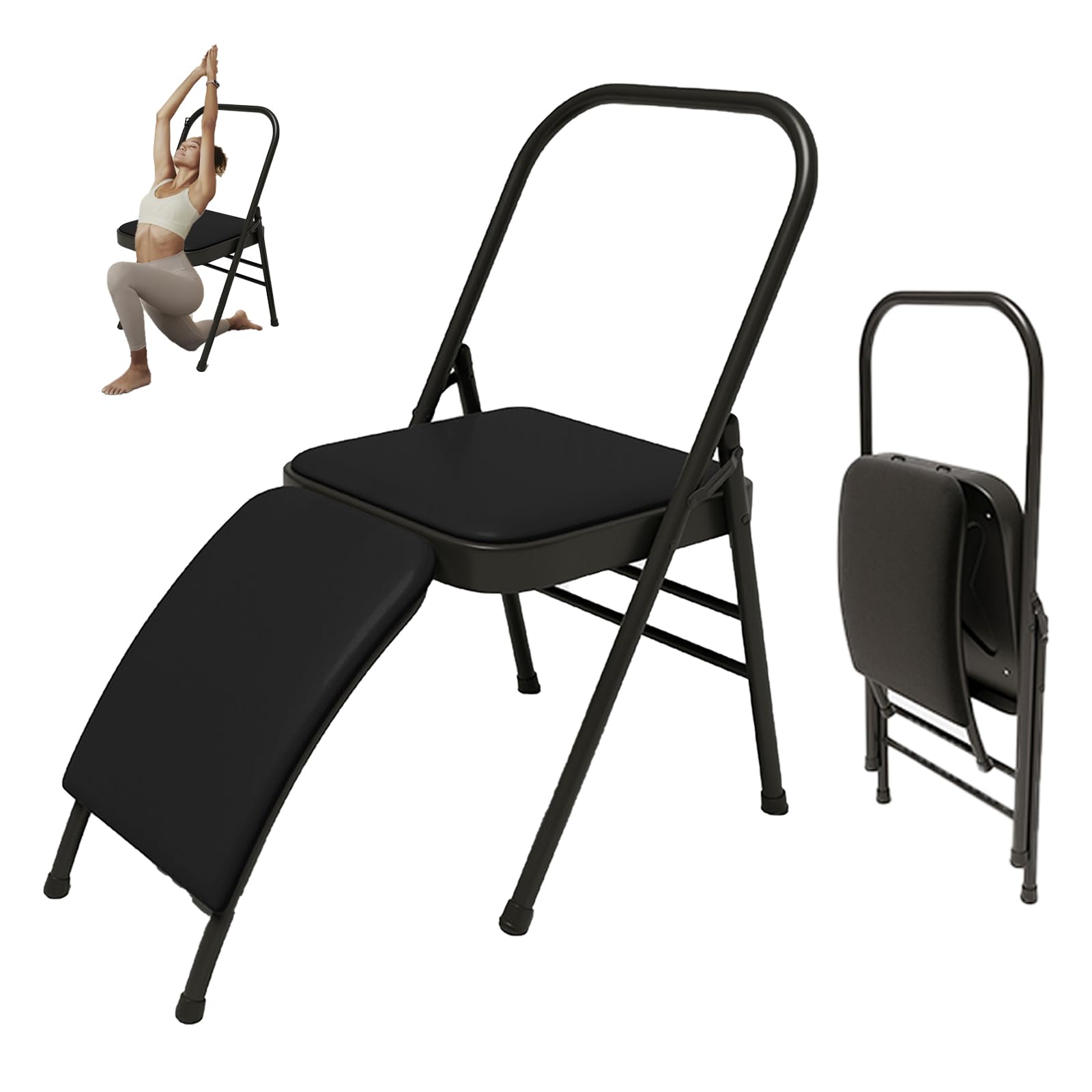Sedia da yoga, pieghevole, ausiliaria per yoga, con supporto lombare, in pelle PU, pieghevole, strumento di allenamento per studio di yoga, fitness a casa