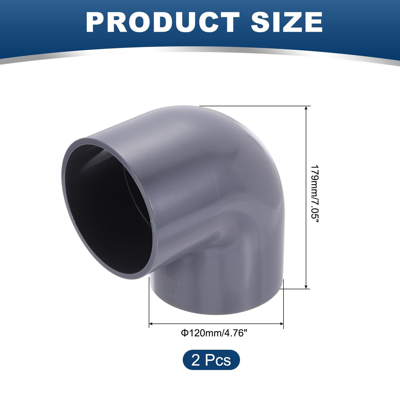 PATIKIL Gomito A 90 Gradi Per Condotti Da 5" OD, 2 Pezzi Adattatore Per Tubi Flessibili Asciugatrice PVC Plastica Per Sistemi Di Ventilazione O Tubi Diritti DIY Casa Fabbrica, Grigio