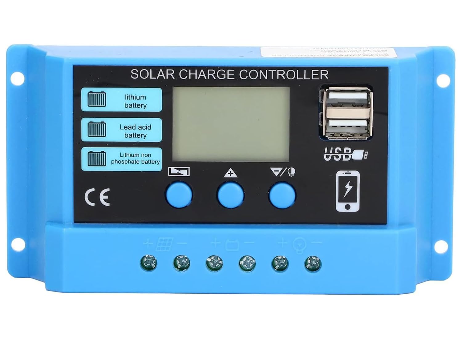 Skypearll Solar Charge Controller 30A, 12V/24V Intelligent Battery Regulator for Lead Acid & Lithium Battery with LCD Display with 3A USB Port (30 AMPERE – Sky Blue)