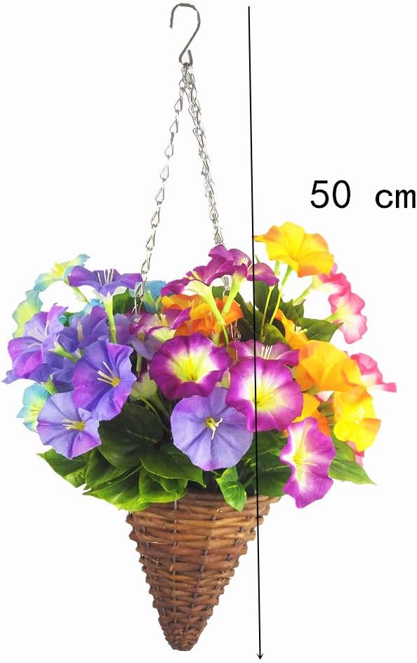 Full Assembled Set of Hanging Basket Cone Artificial Morning Glory Flowers for Outdoor Decoration, Multi-Color