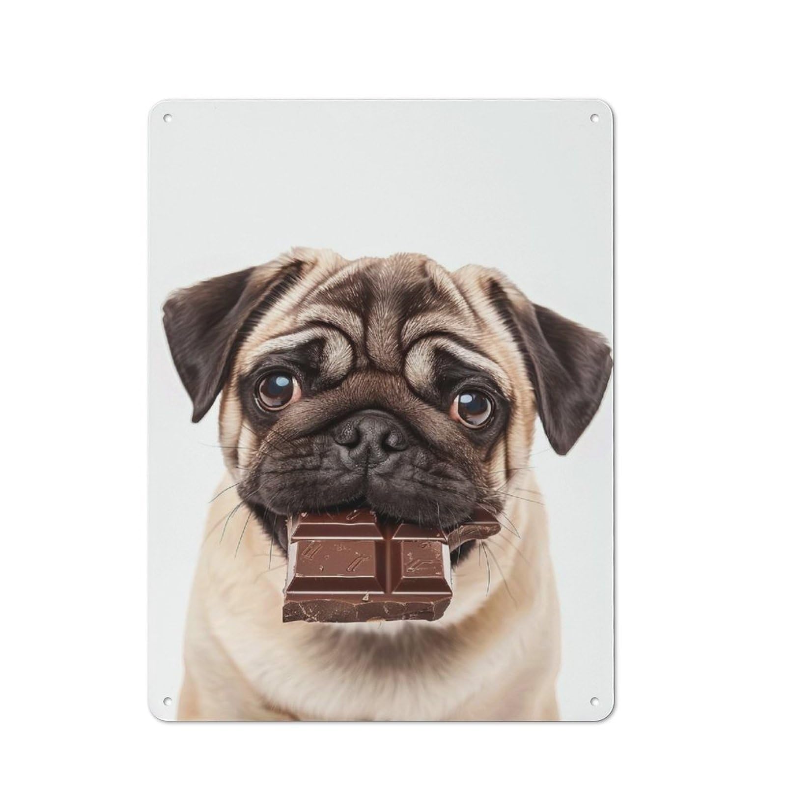 Junmoney Pug With Chocolate Bar Vintage Metal Wall Decor 40X30cm, Decorative Metal Plaque For Coffee Bar, Small Shop Or Dining Room