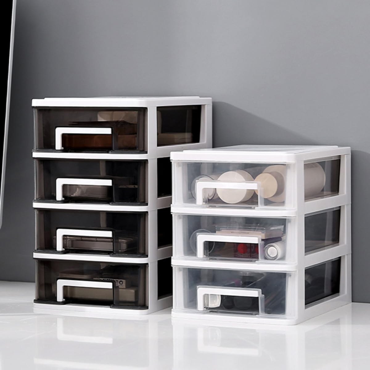 Toyvian Cassettiera da Scrivania in Plastica Trasparente Bianca Tre Strati e Design a Cassetti per Organizzazione Semplice e Massima Capacità in Soggiorno o Sala da Pranzo