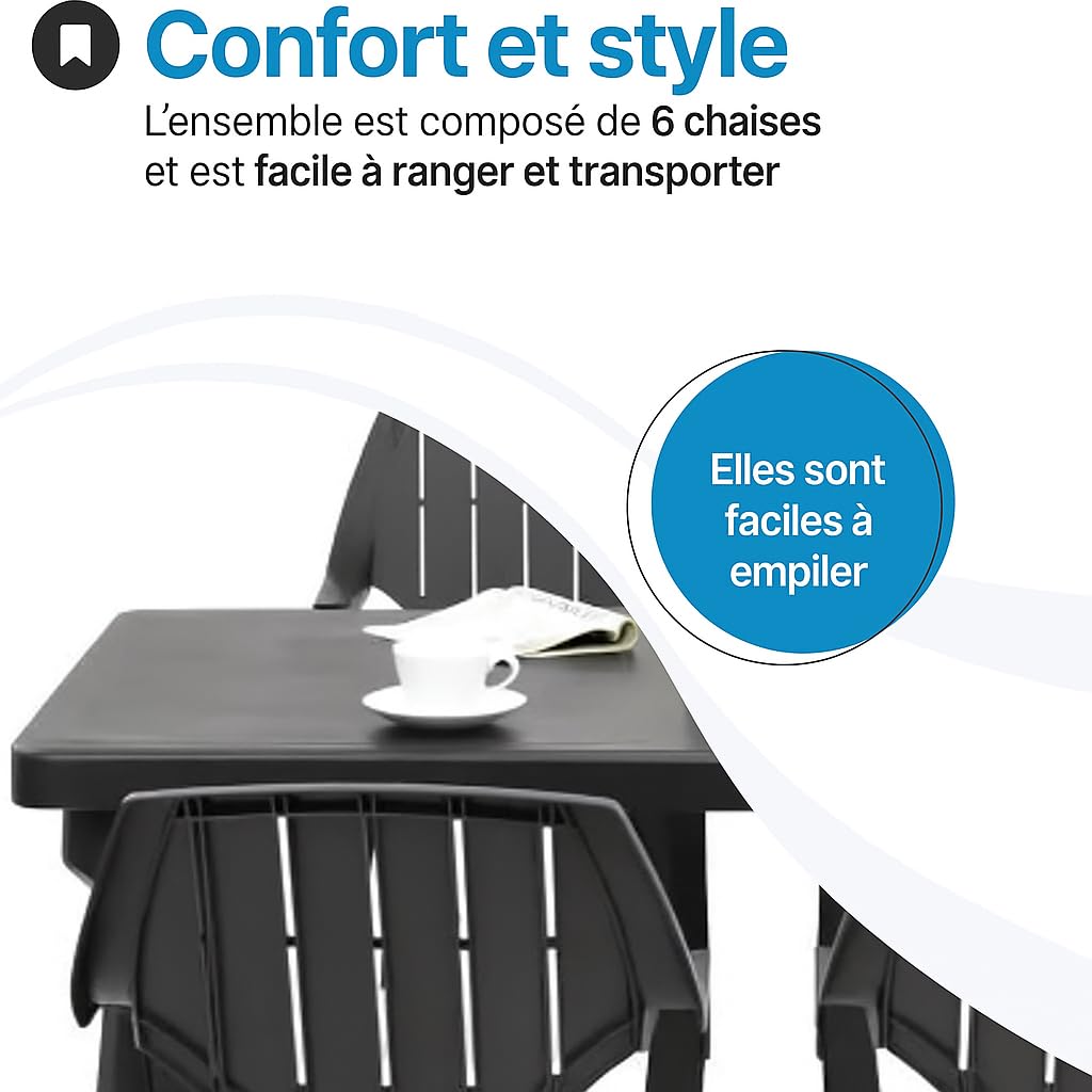 Tomaino - Ensemble de chaises de Jardin empilables en Plastique -Chaise d'extérieur en Plastique Effet Bois (Noir)