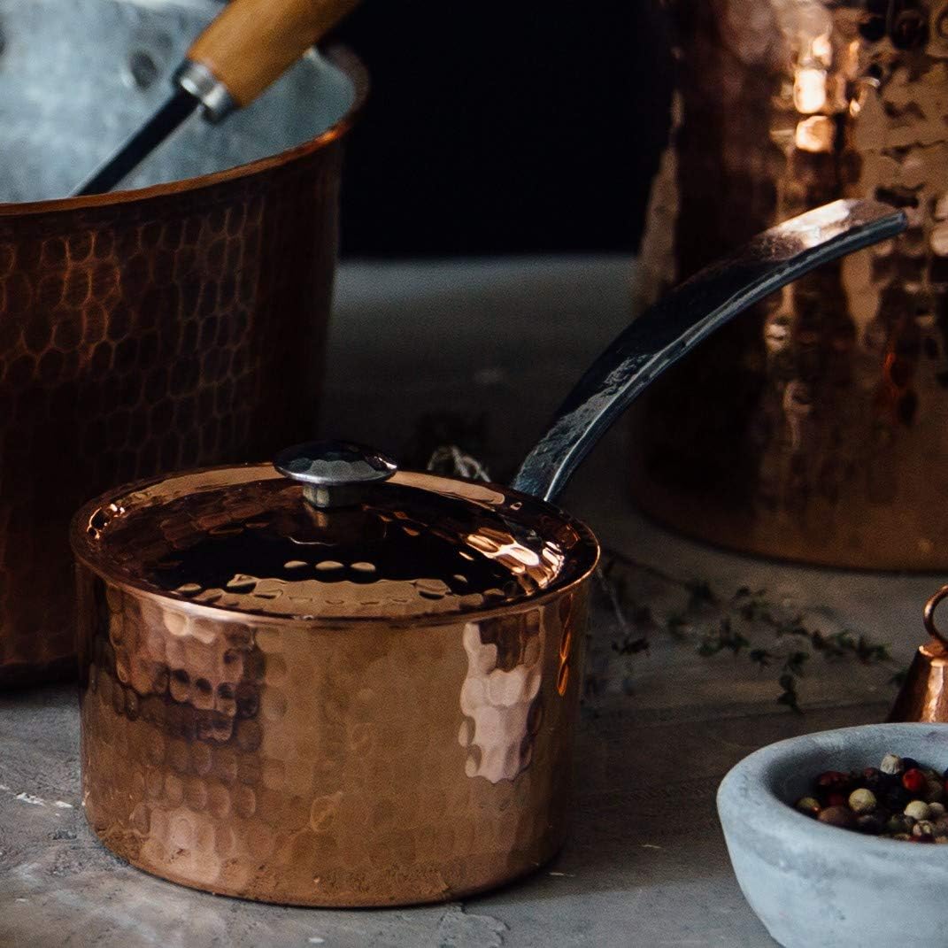 Sertodo Petit French Copper Butter Pot with Lid | 1.5 cup Capacity | Naturally Non-Stick Tin Lining, Pure Copper Body, Stainless Steel Handle | Perfect for Souffle, Full Stick Butter Melting and More