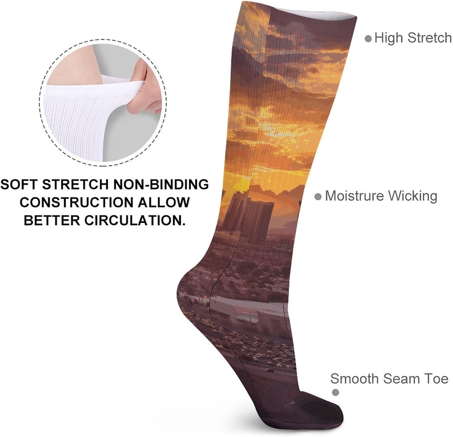 Las Vegas Sunset Knee High Socks Cozy Knee High Socks Soft Mid-Length Sock for All Seasons Daily Wear Adult
