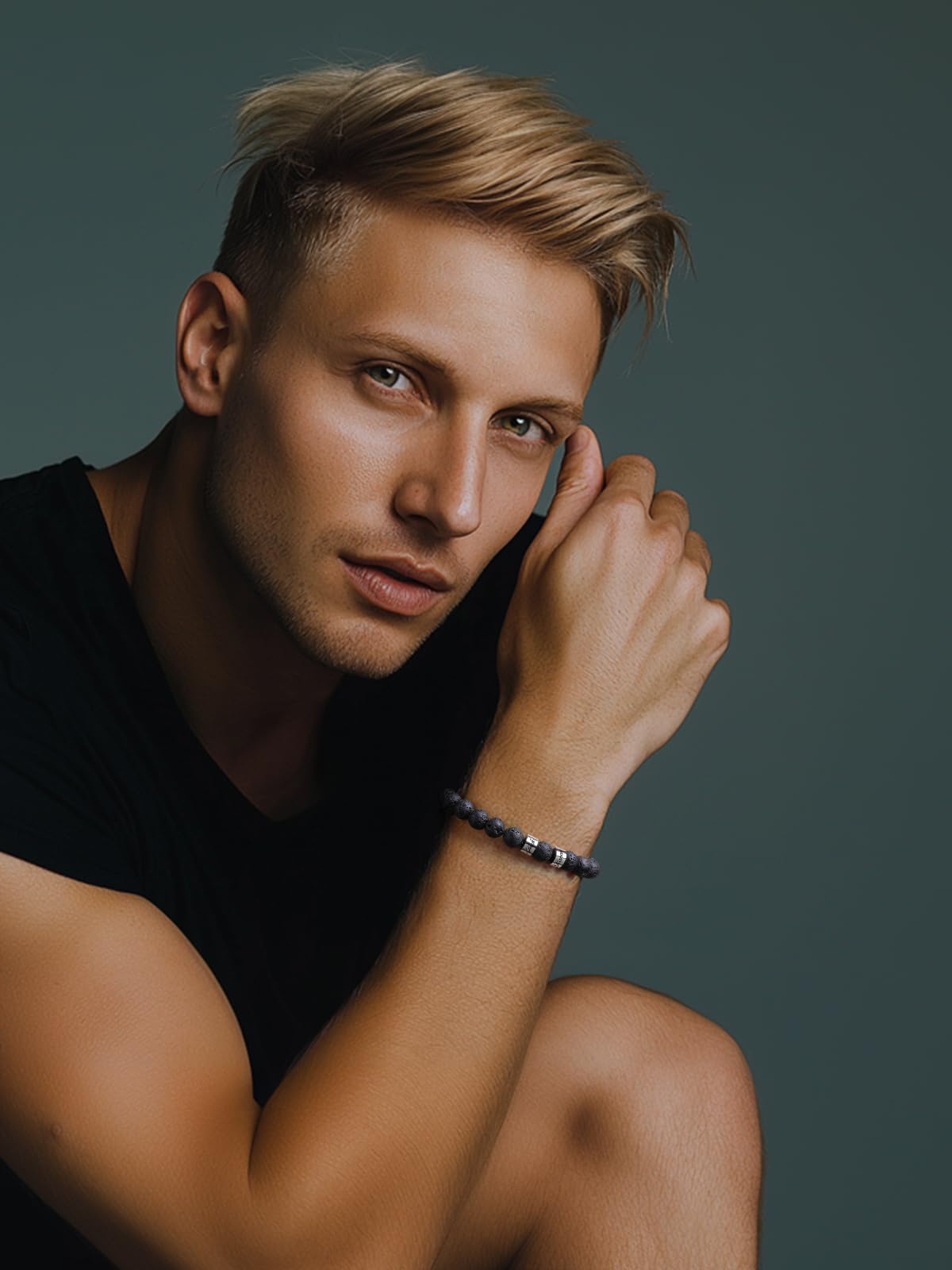 YDYDTTKD Herren-Armband mit individueller Gravur, 1–5 Namensperlen, Kristall-Edelstein-Armband, personalisierte Geschenke für Männer, Vater, Vatertag, Freund, Ehemann, Geburtstag, Weihnachten,