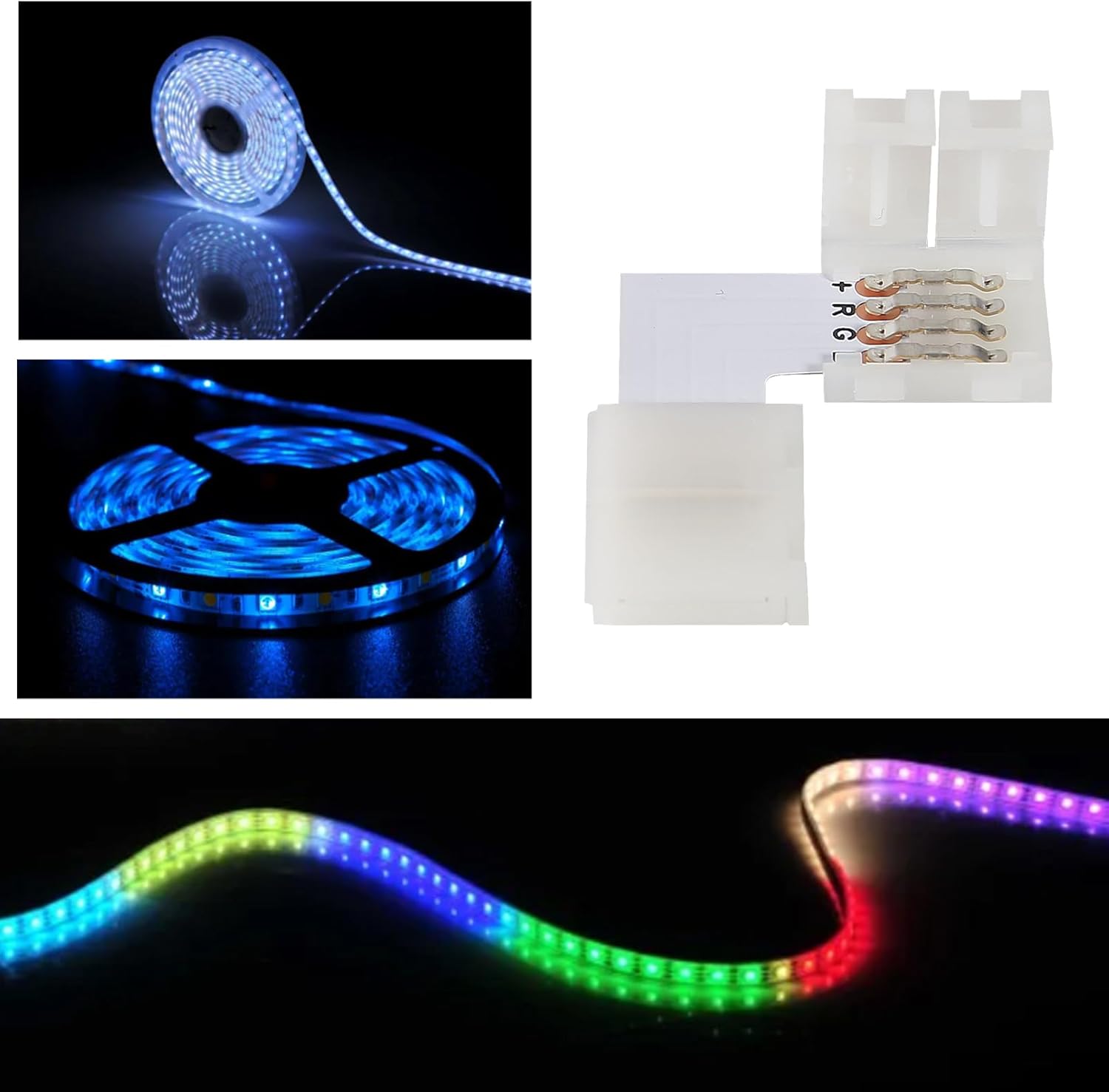 12Pcs LED Strip Connector 4 Pins Connector 10mm/0.39in Wide L Shape Right Angle Connector Lights Corner Adapter Terminal Extension Suitable for Flexible 5050 SMD RGB LED Strip Lights