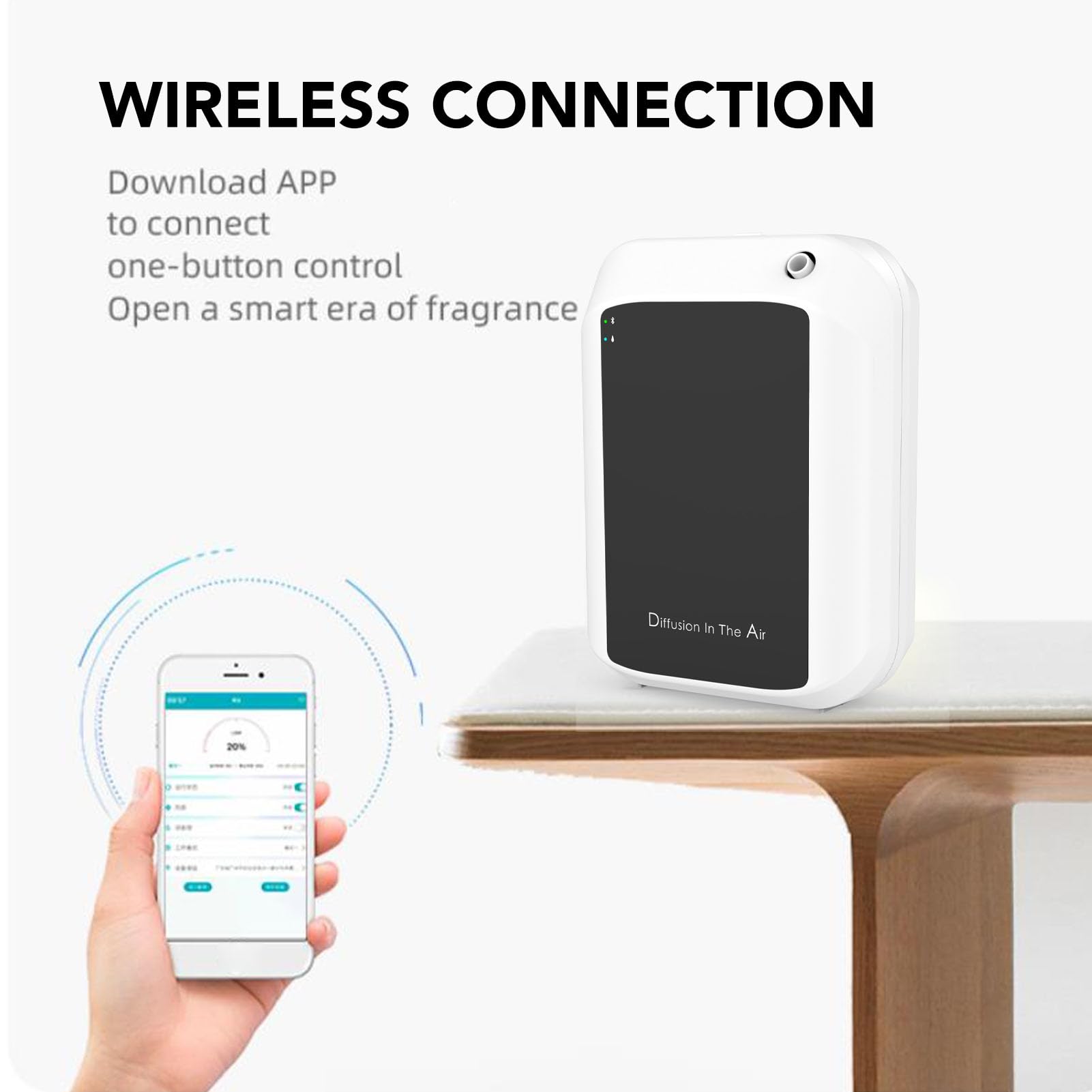 Diffusore di oli essenziali senza acqua, 150ml Smart Scent Air Machine Diffusore per aromaterapia Macchina per profumo domestico Controllo app Supporto a parete per casa Hotel (In bianco e nero)