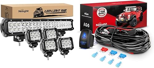 Nilight - ZH003 - Barra de luz LED combinada de 20 pulgadas, 126 W, 4 unidades, 4 pulgadas, 18 W, focos LED antiniebla y kit de arnés de cableado de
