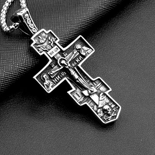 Orthodox Cross Necklace for Men Women - Vintage Byzantine Crucifix Pendant, Stainless Steel Religious Christian Jewelry3