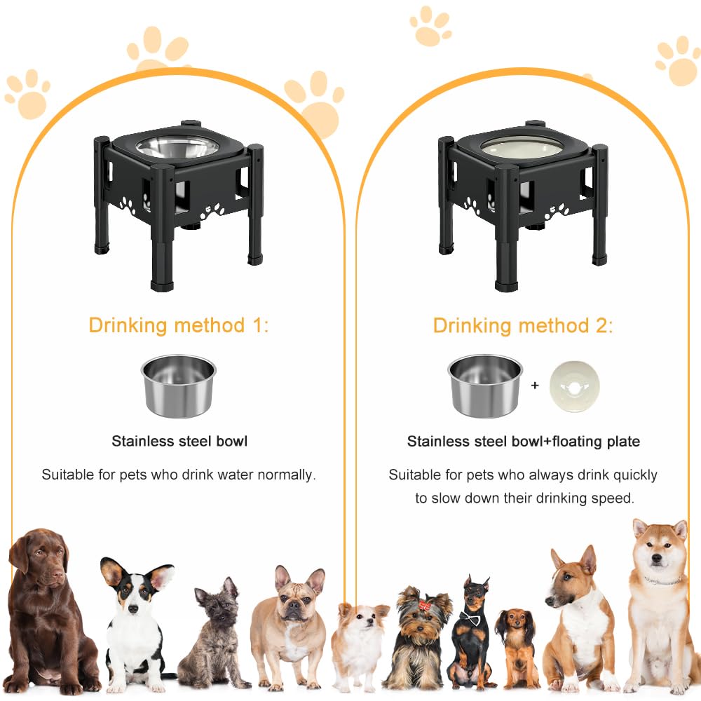 Gamelle d'eau pour chien, anti-éclaboussures, réglable en hauteur, gamelle en acier inoxydable, gamelle d'eau surélevée pour chien, avec gamelle anti-glouton
