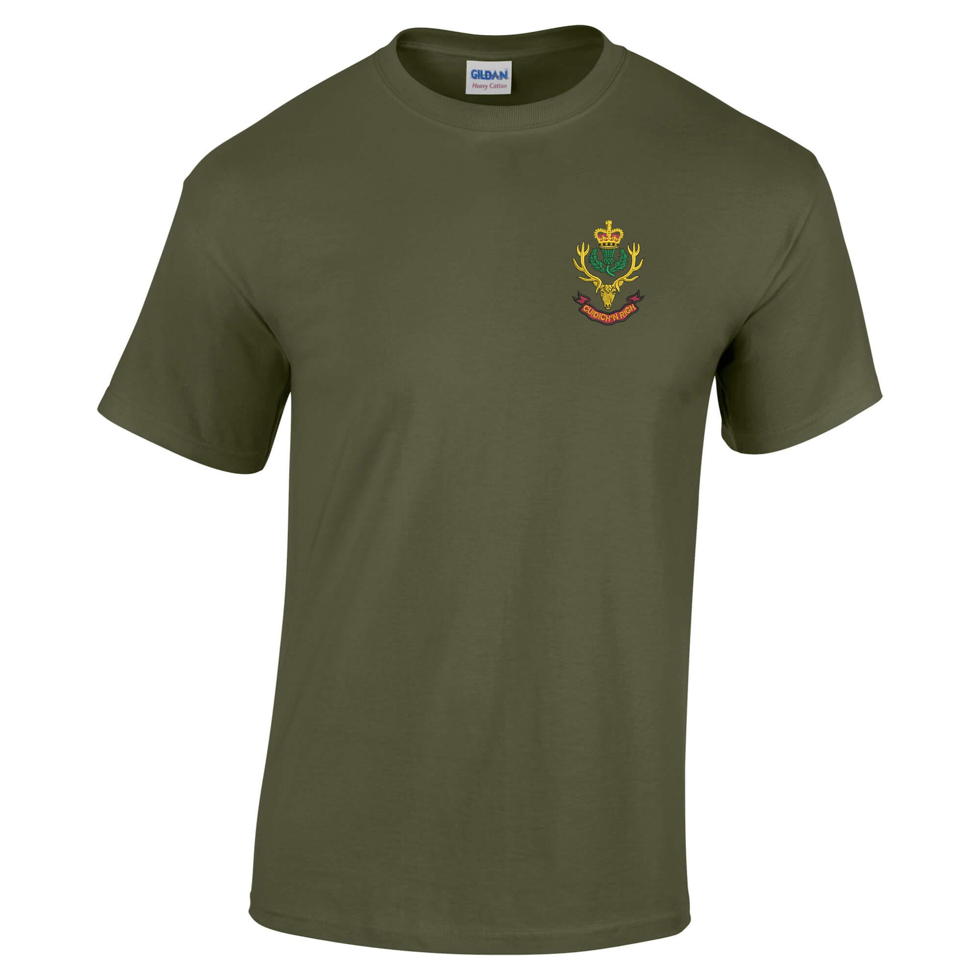Pineapple Joe's Men's Military Green Queens Own Highlanders Embroidered T-Shirt - Small