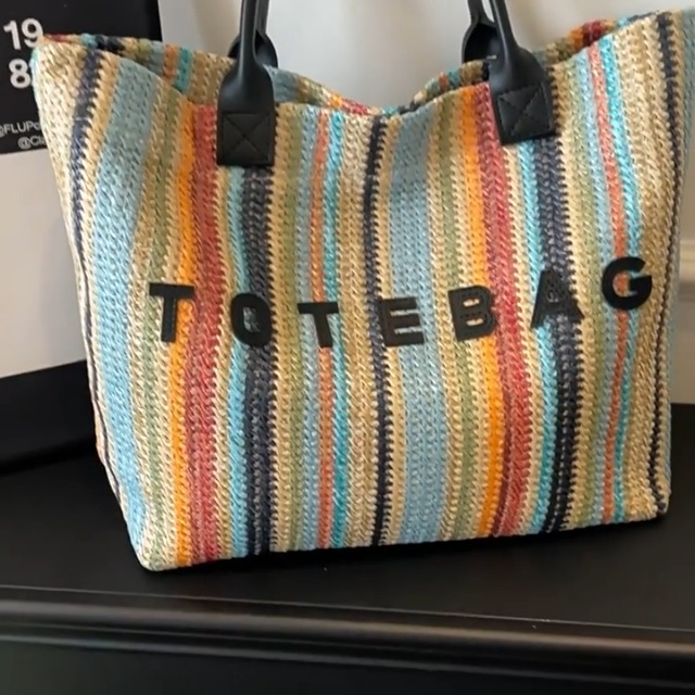 Bolso de playa de paja sintética para mujeres gran capacidad miniatura 7