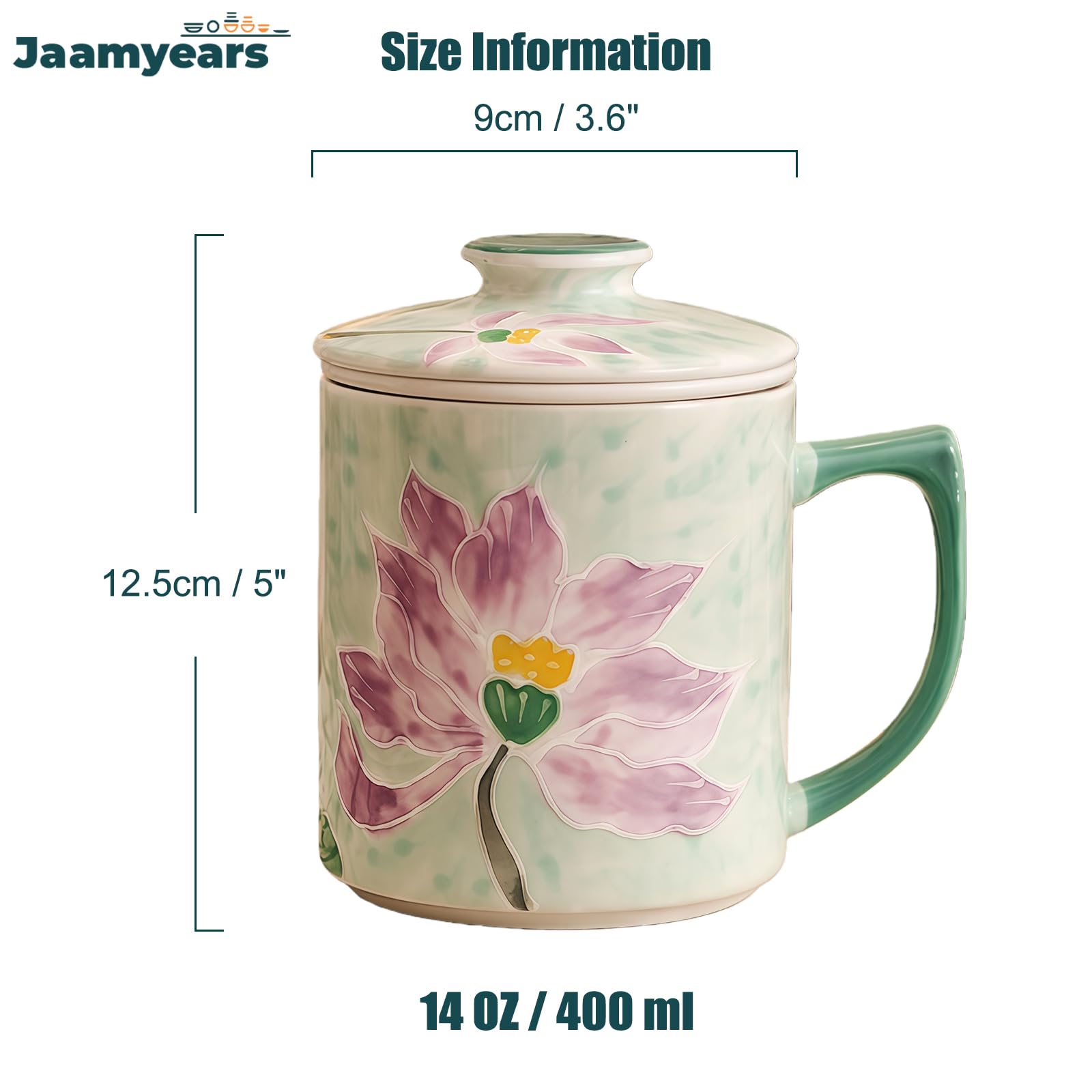 Taza de té con infusor y tapa, taza de té de cerámica de hojas sueltas, capacidad de 400 ml para entusiastas del café y el té