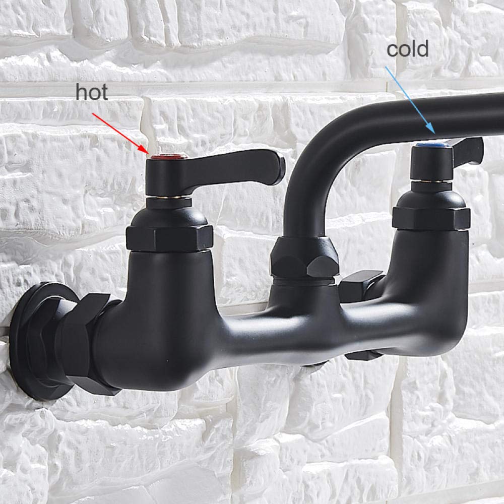 Huin Rubinetto da cucina con beccuccio lungo a parete Doppio manico Rubinetto per acqua calda e fredda antico in ottone 360 ​​Miscelatore da cucina girevole con beccuccio lungo