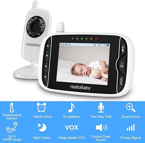 Miniatura 2 de HelloBaby Monitor de bebé con 2 cámaras monitor de bebé sin WiFi con cámara y audio, monitor de bebé de video, visión nocturna, audio de 2 vías,