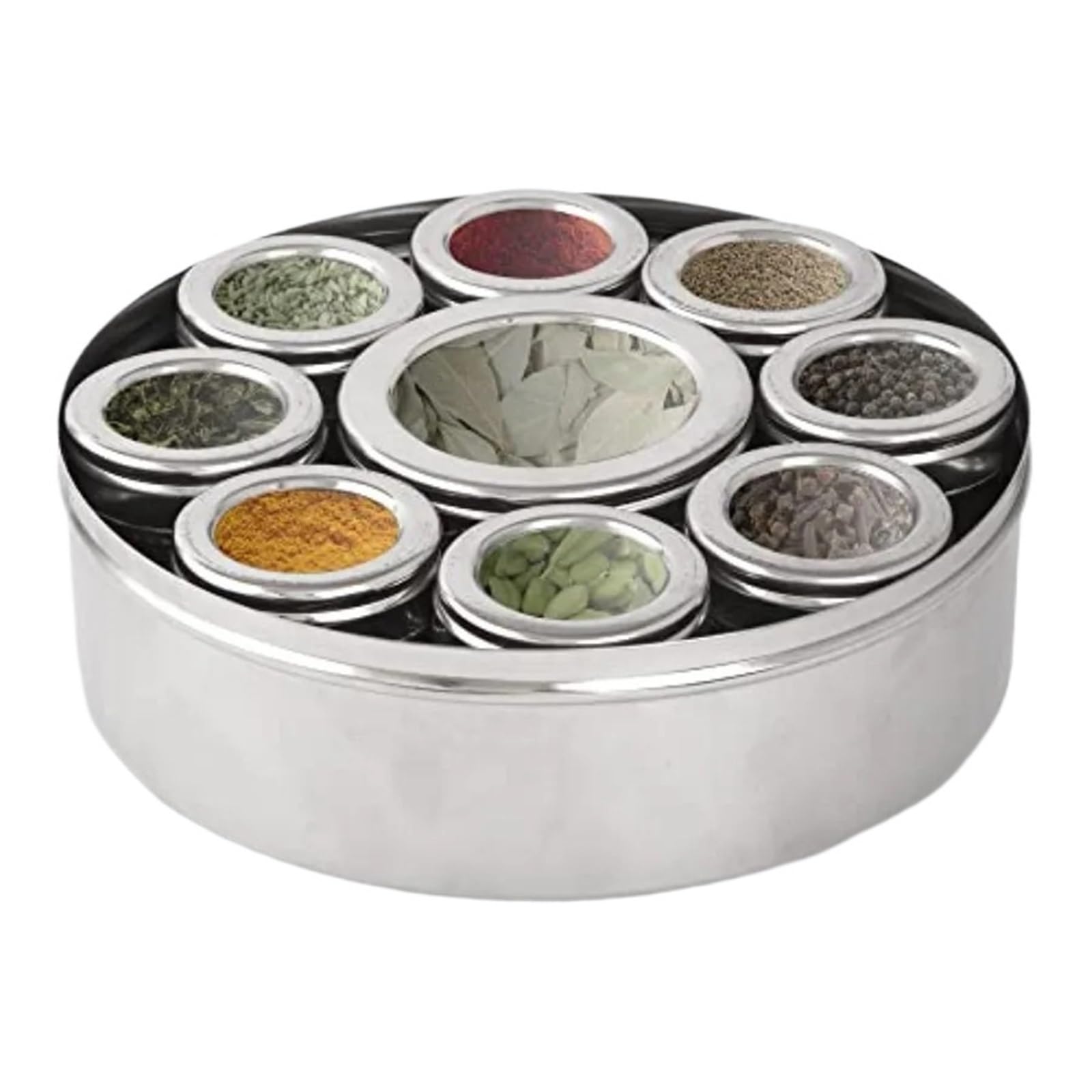 UBOHUZ Large Spice Container Masala Dabba With 9 Compartments, Box, Stainless Steel Indian Masal for Kitchen Condiment
