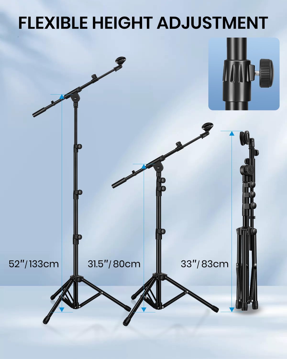 Moukey Floor Boom Mic Stand Tripod with 10ft XLR Cables 6-Pack