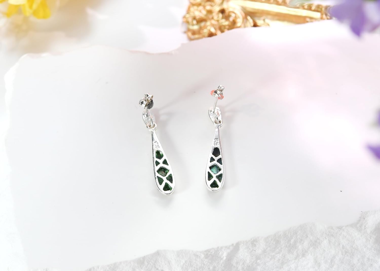 AeraVida Elegantly Long Teardrop with Inlaid Abalone Shell .925 Sterling Silver Post Drop Dangle Earrings