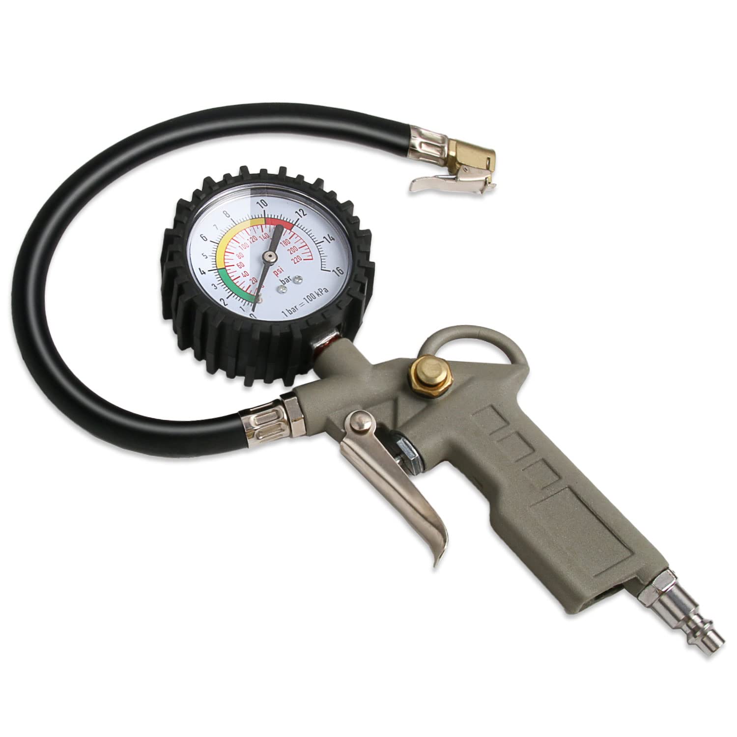 LadFath Tire Inflator with Pressure Gauge, 0220PSI Dial