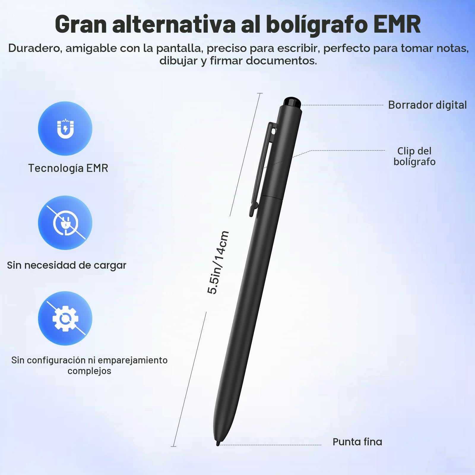 TiMOVO Lápiz óptico EMR Compatible con Remarkable 2 con Borrador, Lápiz de EMR con 4096 Sensibilidad Inclinación Rechazo de Palma para Remarkable 1&2/Galaxy/Boox/Scribe Tablet Dispositivos EMR