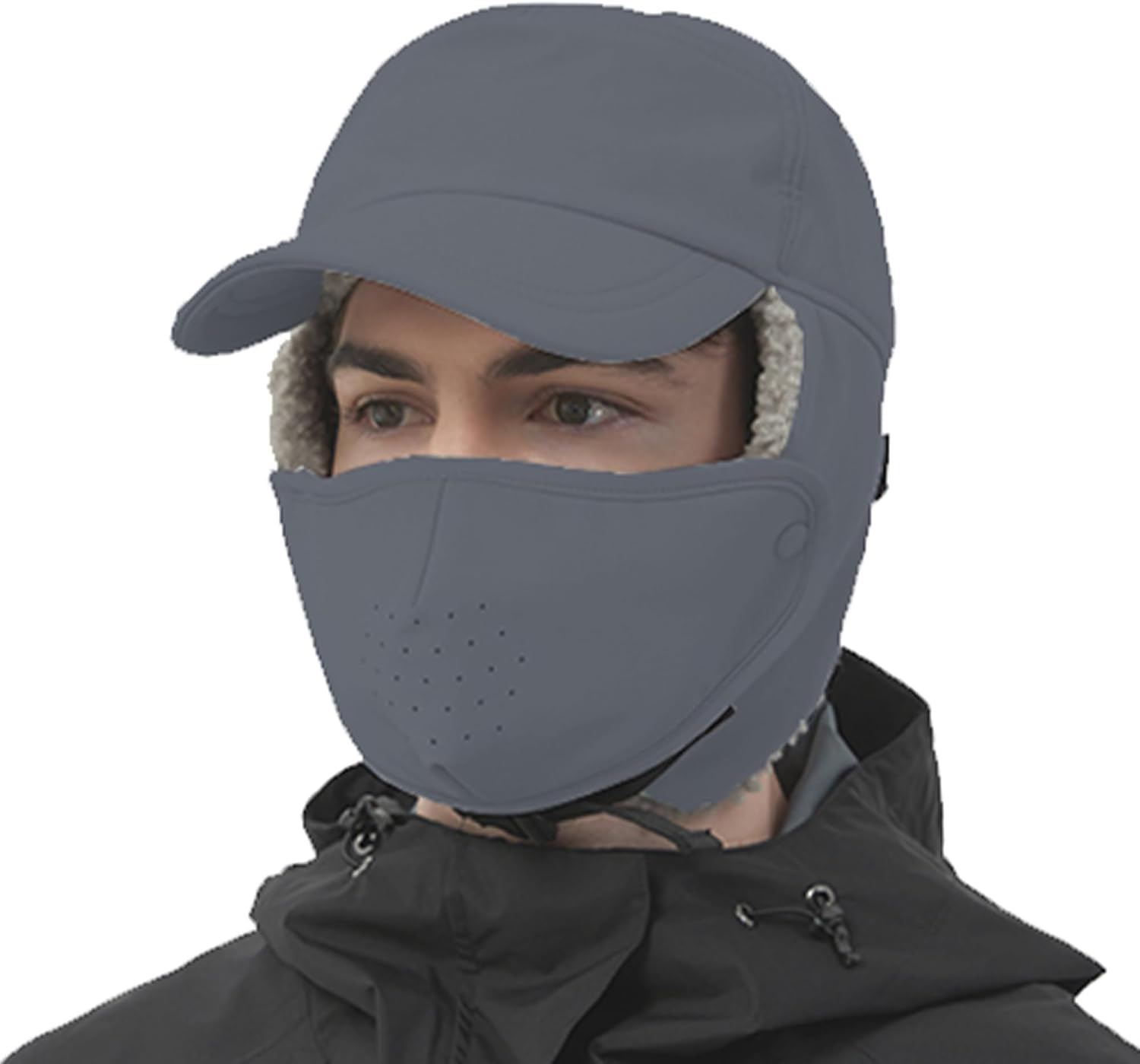 Trapper Hat for Men Women Waterproof Winter Warm Baseball Cap with Ear Flaps and Mask