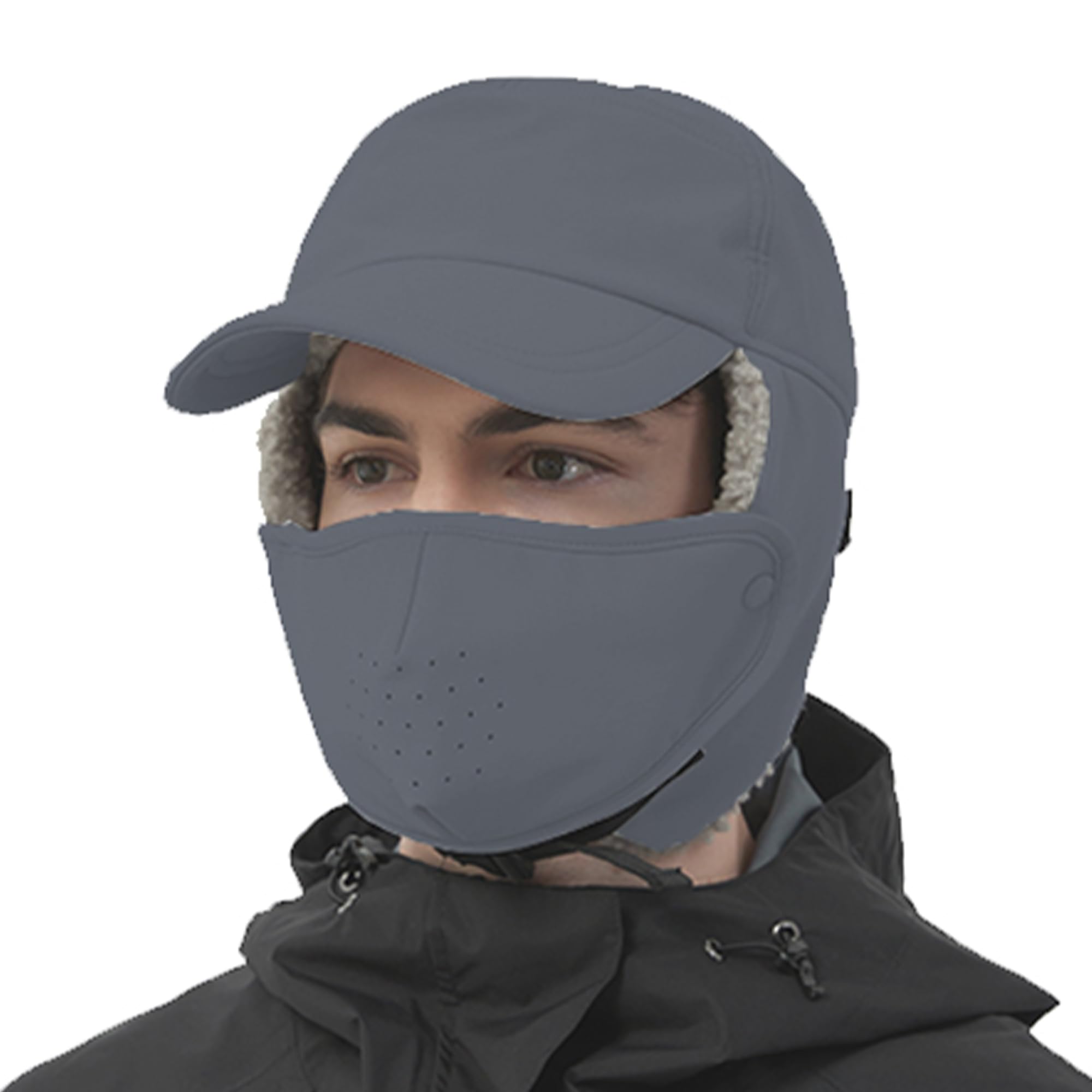 Trapper Hat for Men Women Waterproof Winter Warm Baseball Cap with Ear Flaps and Mask