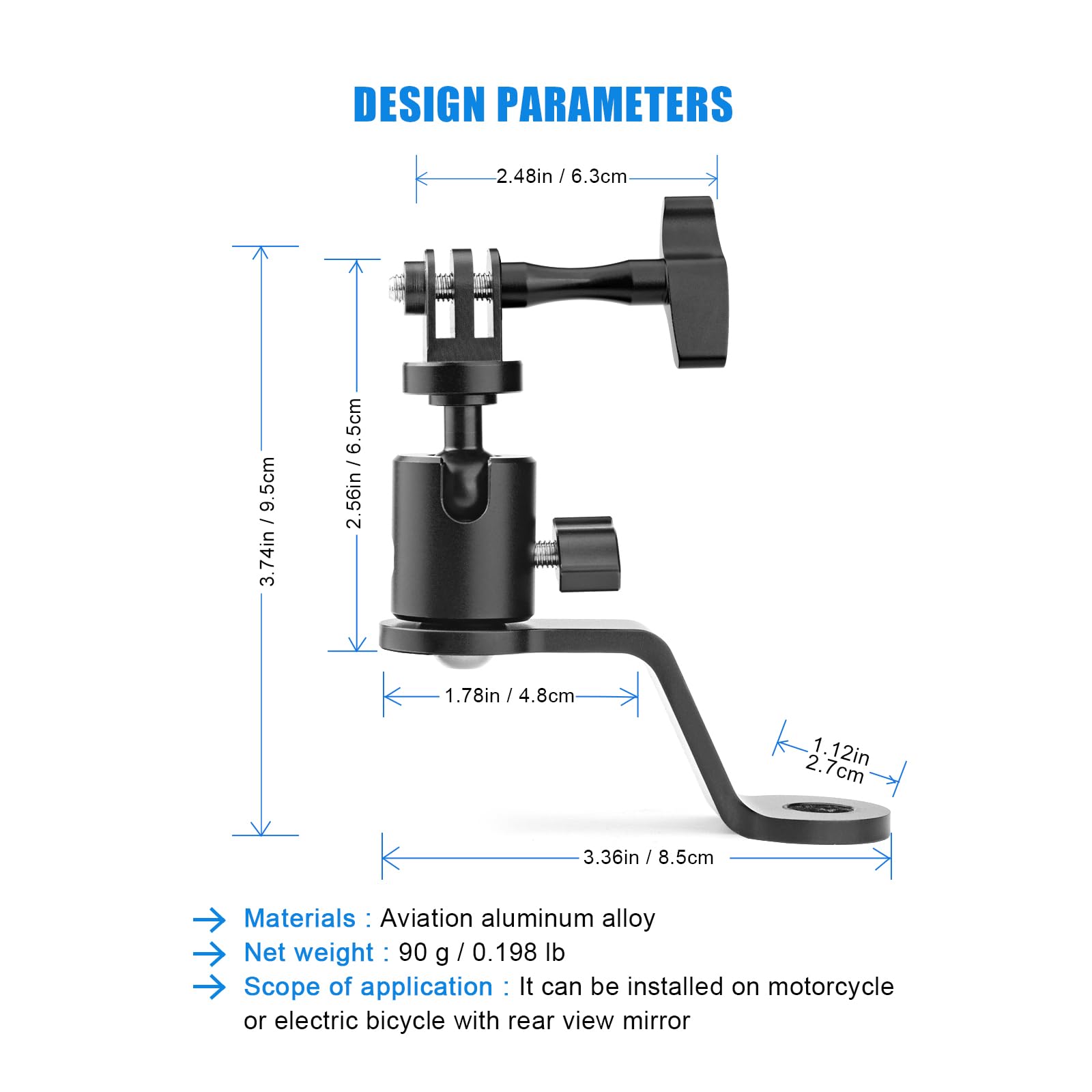 Forevercam Supporto per Moto specchietto retrovisore in Alluminio a 360° Compatibile con Gopro Max Hero 12/11/10/9/8/7/6/5, YI, AKASO, SJCAM, DJI Osmo e Altre Fotocamere di Azione