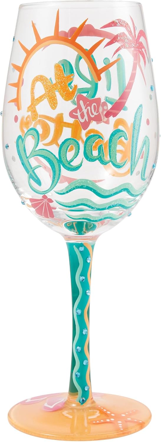 Enesco Lolita Designs Life is Better at the Beach Hand-Painted Artisan Wine Glass, 15 Ounce, Multicolor - Image 3