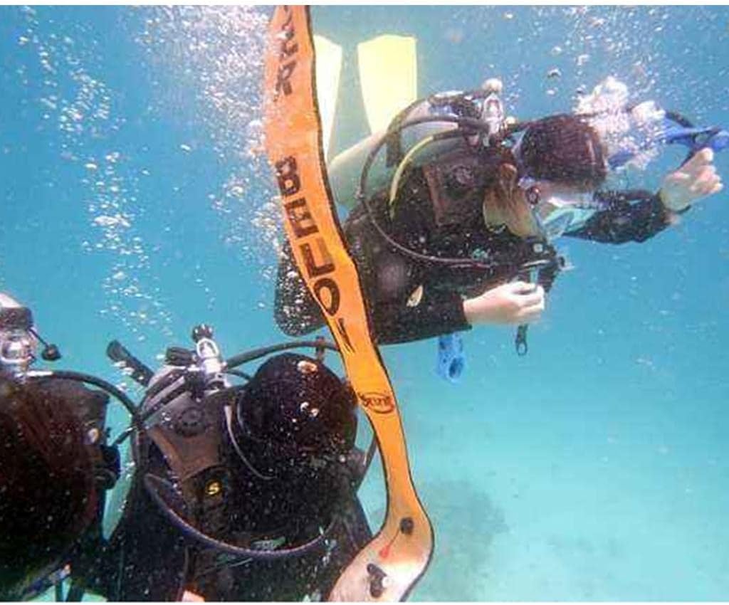Professional Scuba Diving Surface Marker Buoy SMB ''Diver Below'' Tube with Oral Inflator,