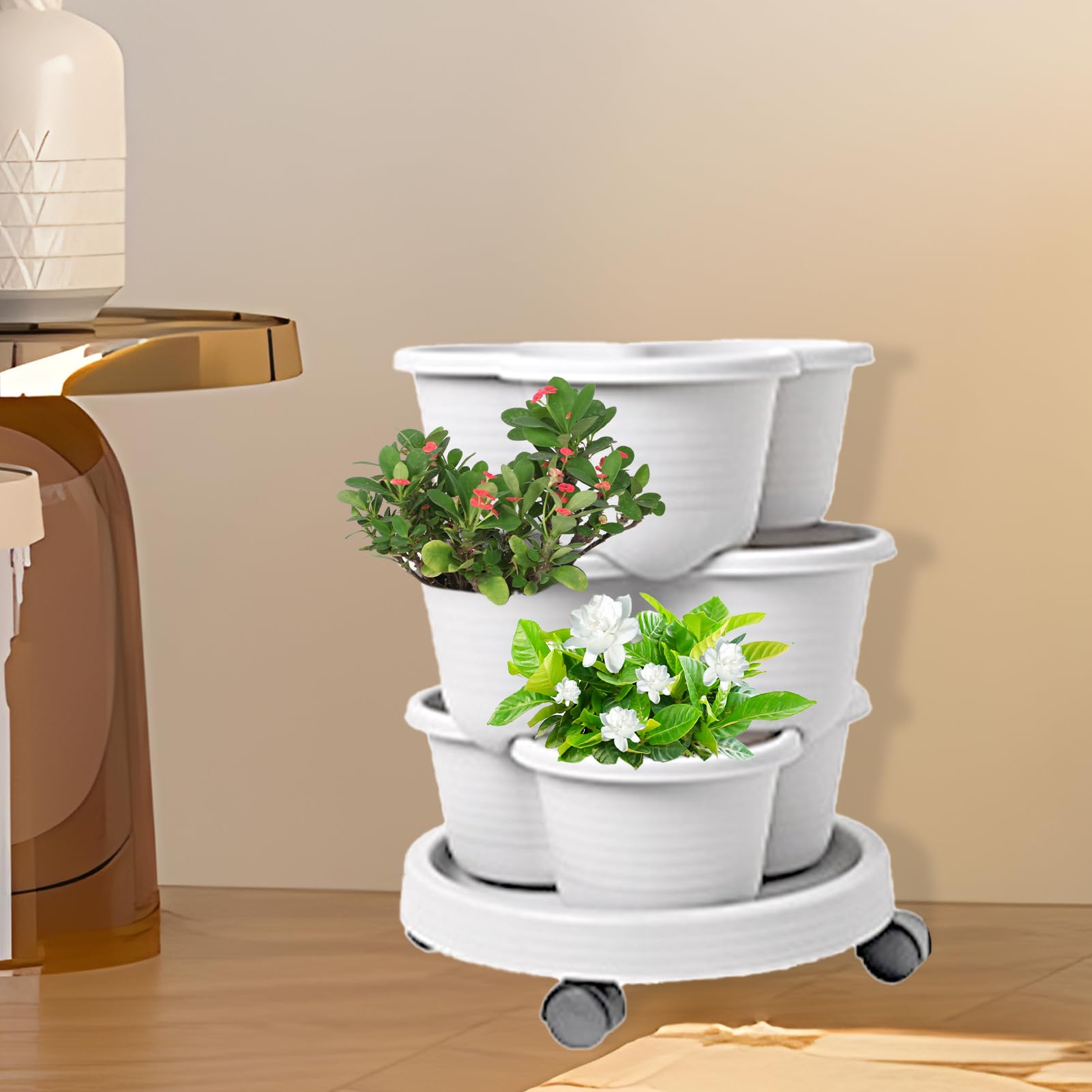 Vaso Impilabile Contenitore Per Vasi Da Fiori | Torre Impilabile Giardino Verticale Giardinaggio, Vasi per Succulente, Fiori, Fragole, per Interno Esterno Balcone Cortile