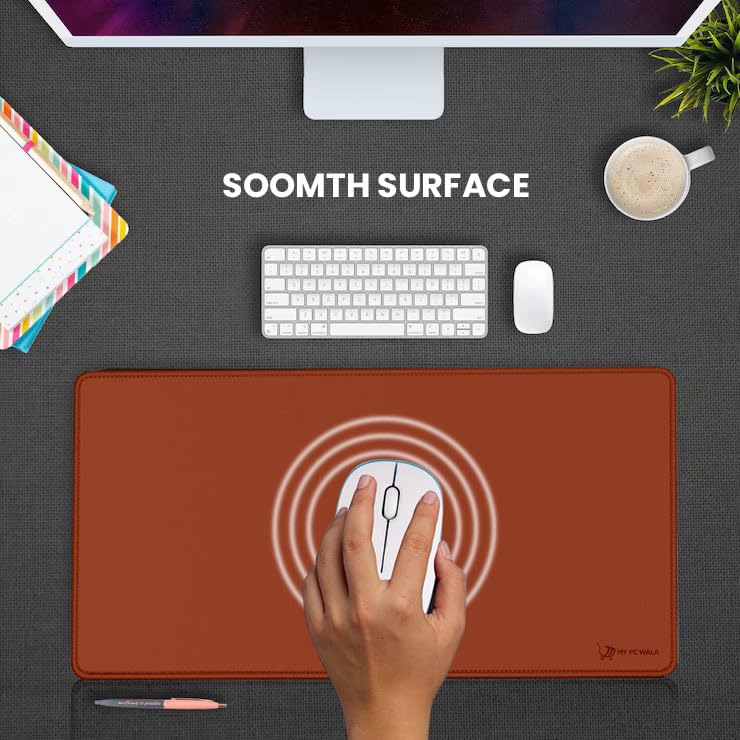 Image of Desk Mat 60x30 cm (11 x 23 inch) Red Brown | Large Mouse Pad for Office Computer Laptop Keyboard | Waterproof Anti-Slip Rubber Base Desk Mat