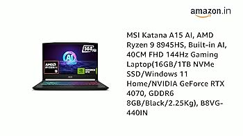 MSI Katana A15 AI, AMD Ryzen 9 8945HS, Built-in AI, 40CM FHD 144Hz