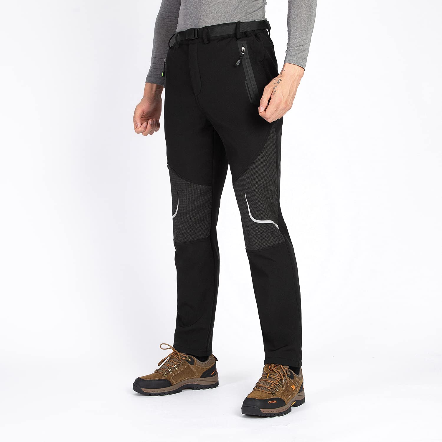 Outdoorhose Herren Winterhose Gefüttert Softshellhose Warm Wasserdicht Winddicht Atmungsaktiv Verdickte Reflektierende Thermohose Skihose für Bergsteigen Wandern Reisen Outdoor