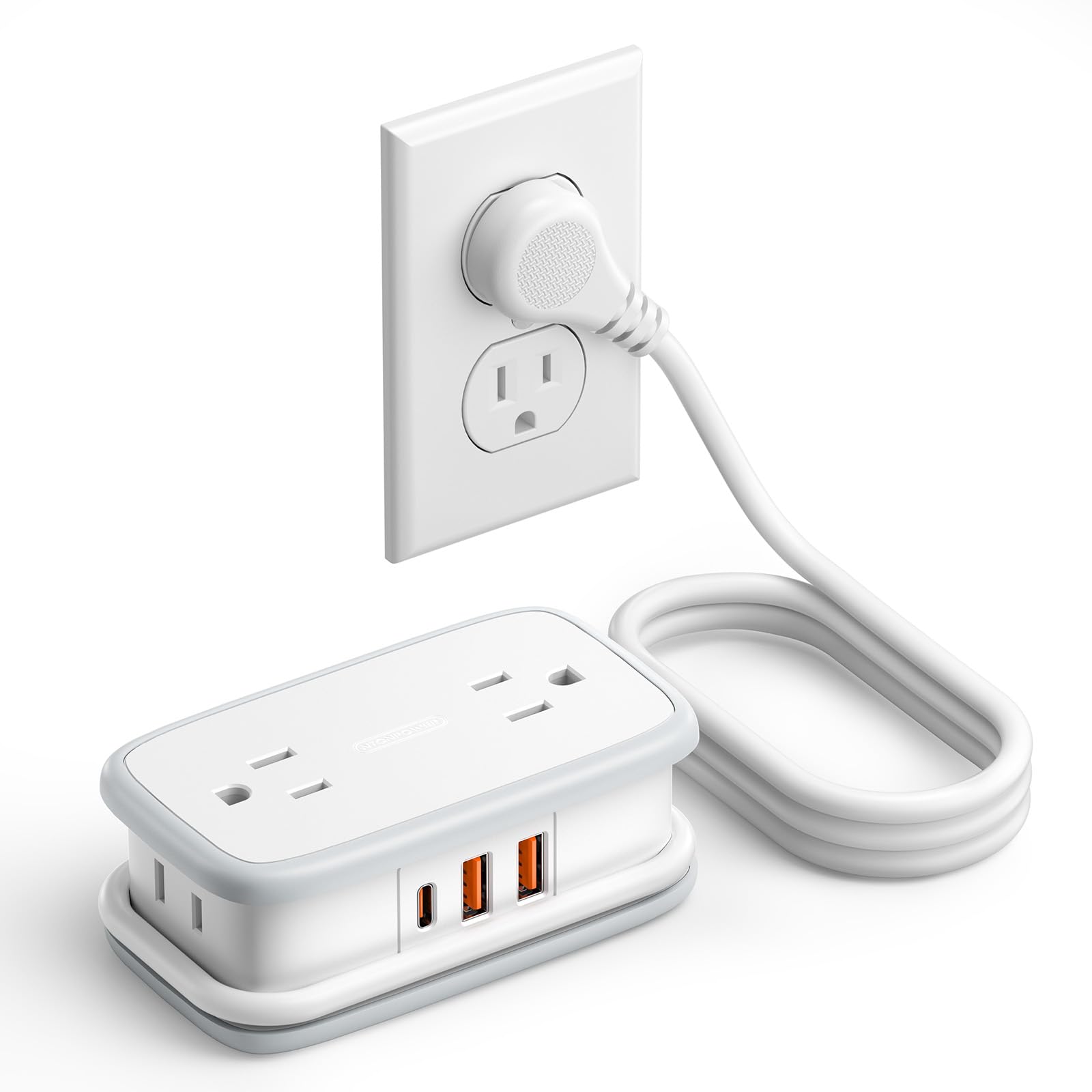 Travel Power Strip with USB C, Ntonpower 4 Outlets 3 USB (1 USB-C), 4 Foot Retractable Extension Cord with USB C Ports, Portable Flat Plug Power Strip, Compact for Essential